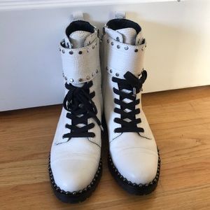 Barely worn white Sam Edelman studded combat boots